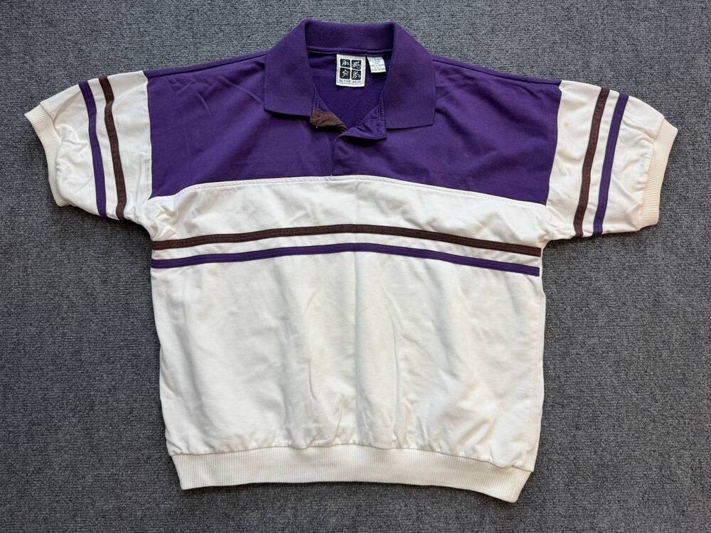 Vintage Active Wear Colorblock Polo Shirt Men's Size L Purple White Taiwan